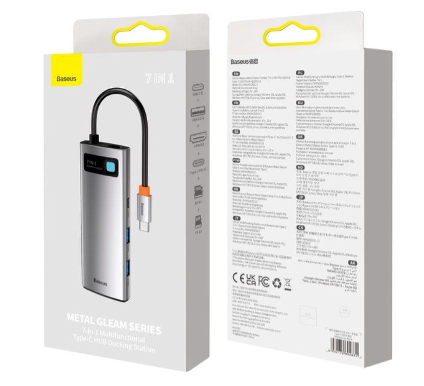 Baseus Metal Gleam 7 in 1 HUB  USB-C 100W 2xUSB 3.0, HDMI, USB-C PD