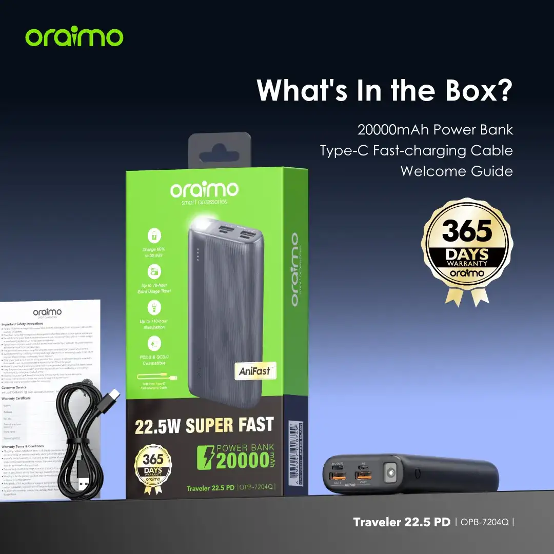 Oraimo Traveler 22.5 PD OPB-7204Q 20000mAh 22.5W Power Bank