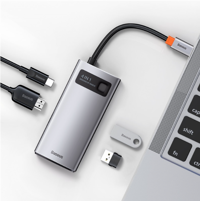 Baseus 4 in 1 Metal Gleam Series USB C Hub Docking Station Adapter with 4K HDMI for MacBook Pro, Surface Pro, iPad Pro