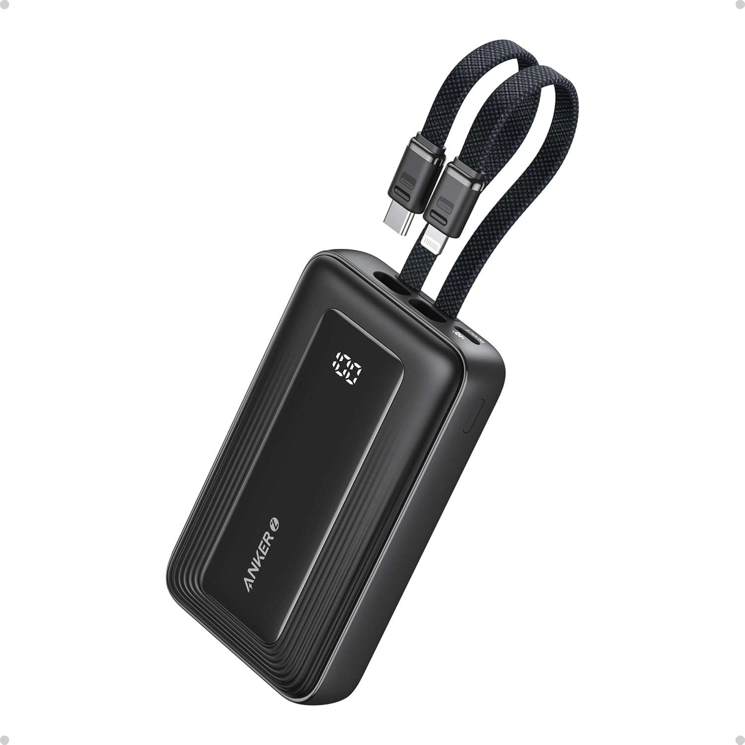 Anker Zolo 10000mAh 30W Power Bank with Built-in USB-C and MFI Certified Lightning Cables