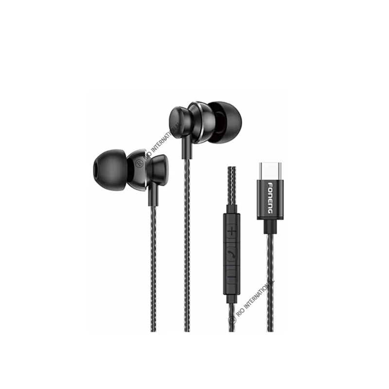FONENG T67 Type-C In-Ear Heavy Bass Wired Earphone- Black