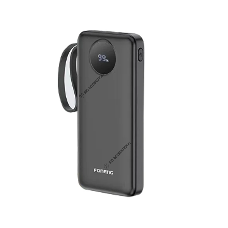 Foneng PX106 10000mah 22.5w Fast Charging Portable Power Bank with Built-In 3 Cables- Black